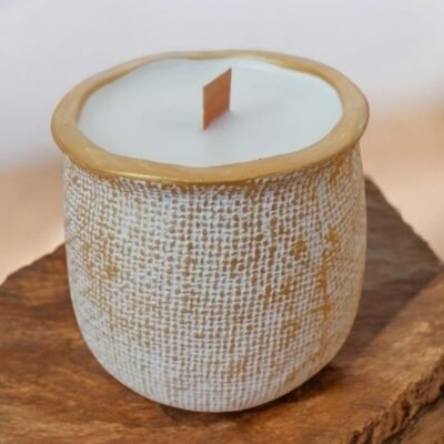 Vela de cera de soja aroma nardo en recipiente de terracota
