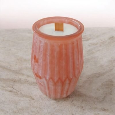 Vela de cera de soja aromática nardo frasco cristal color salmón